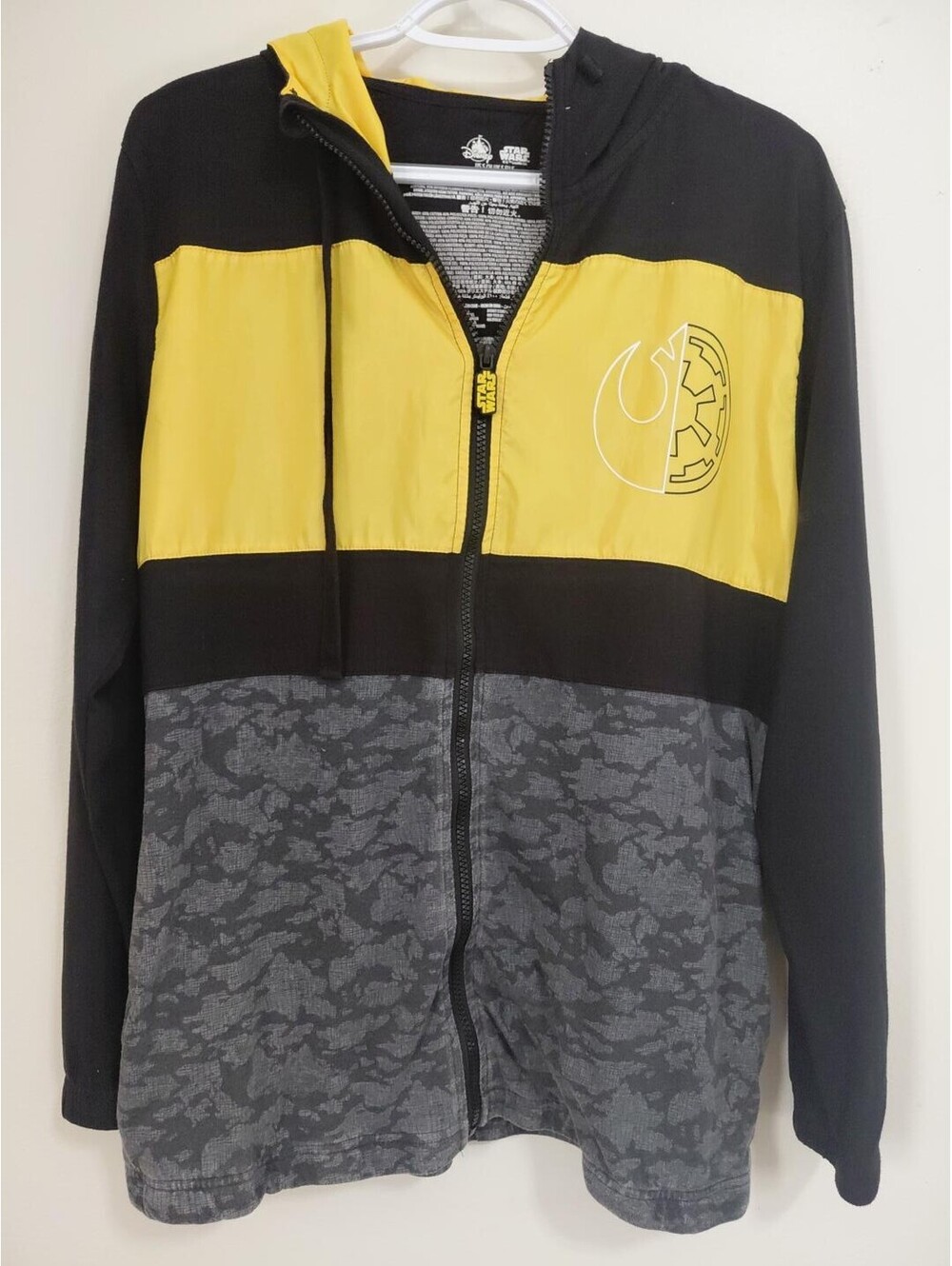 Star Wars Disney Men's Full Zip Hoodie Jacket Yellow Black Gray Size L